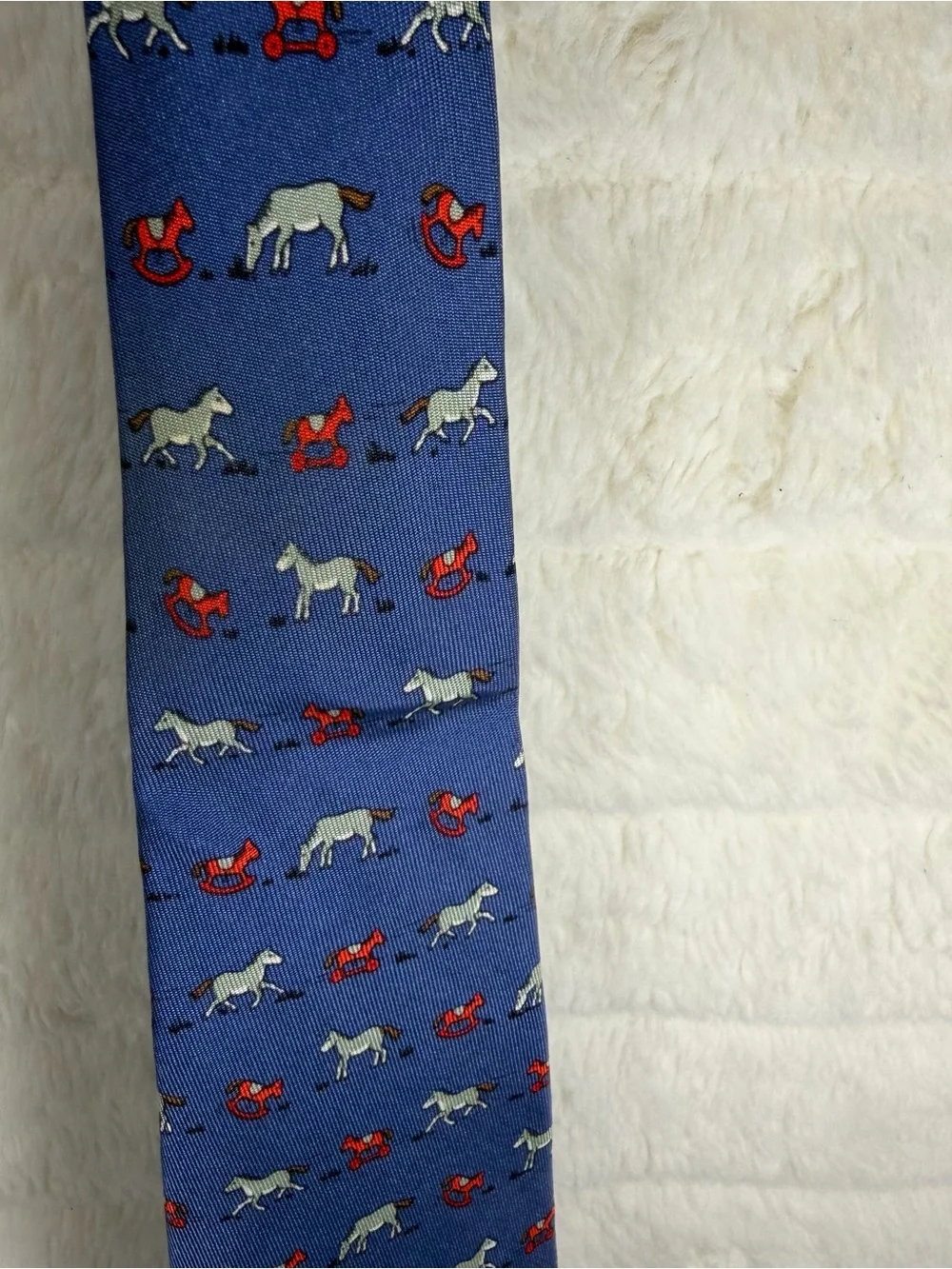 HERMES Horse print silk tie navy With Horse And Toy Horse